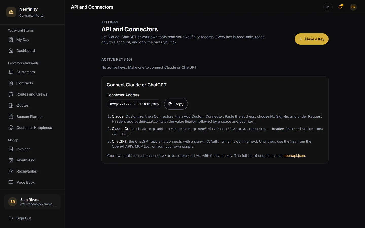 The API and connector page.