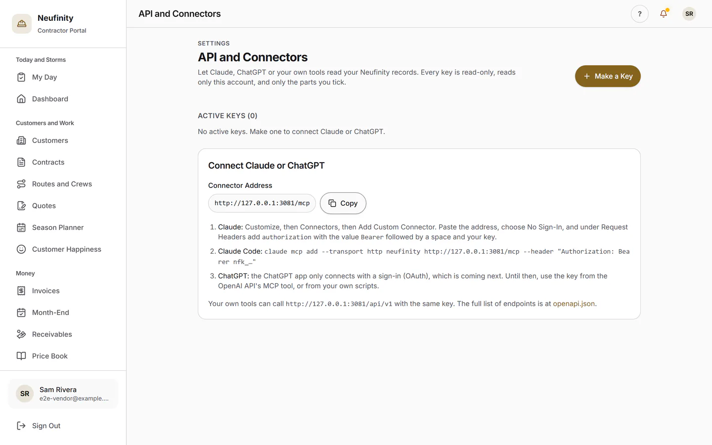 The API and connector page.